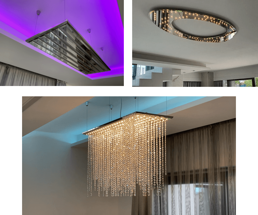 Crystal chandeliers LEDs hidden behind mirror