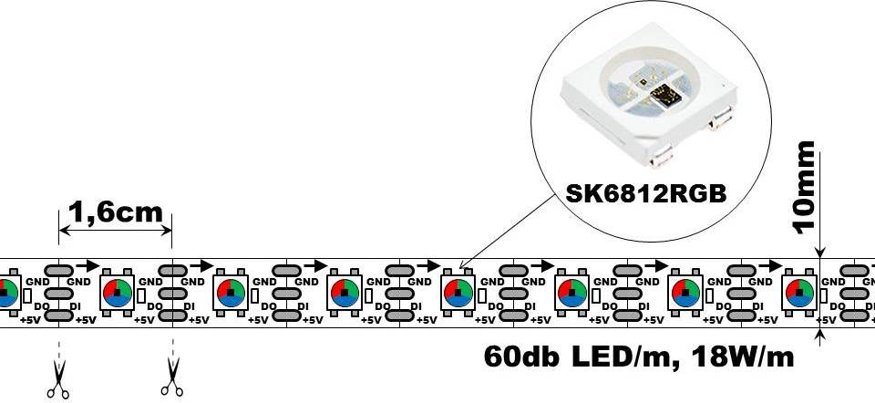 SPI RGB LED szalag műszaki rajz, ábra