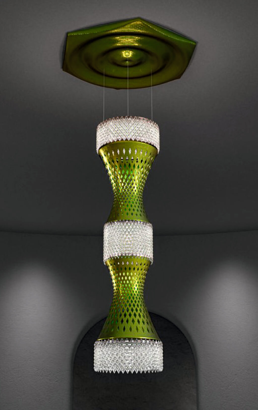 Zsolnay eozin porcelán lámpa egyedi világítástervezéssel prémium enteriőrben