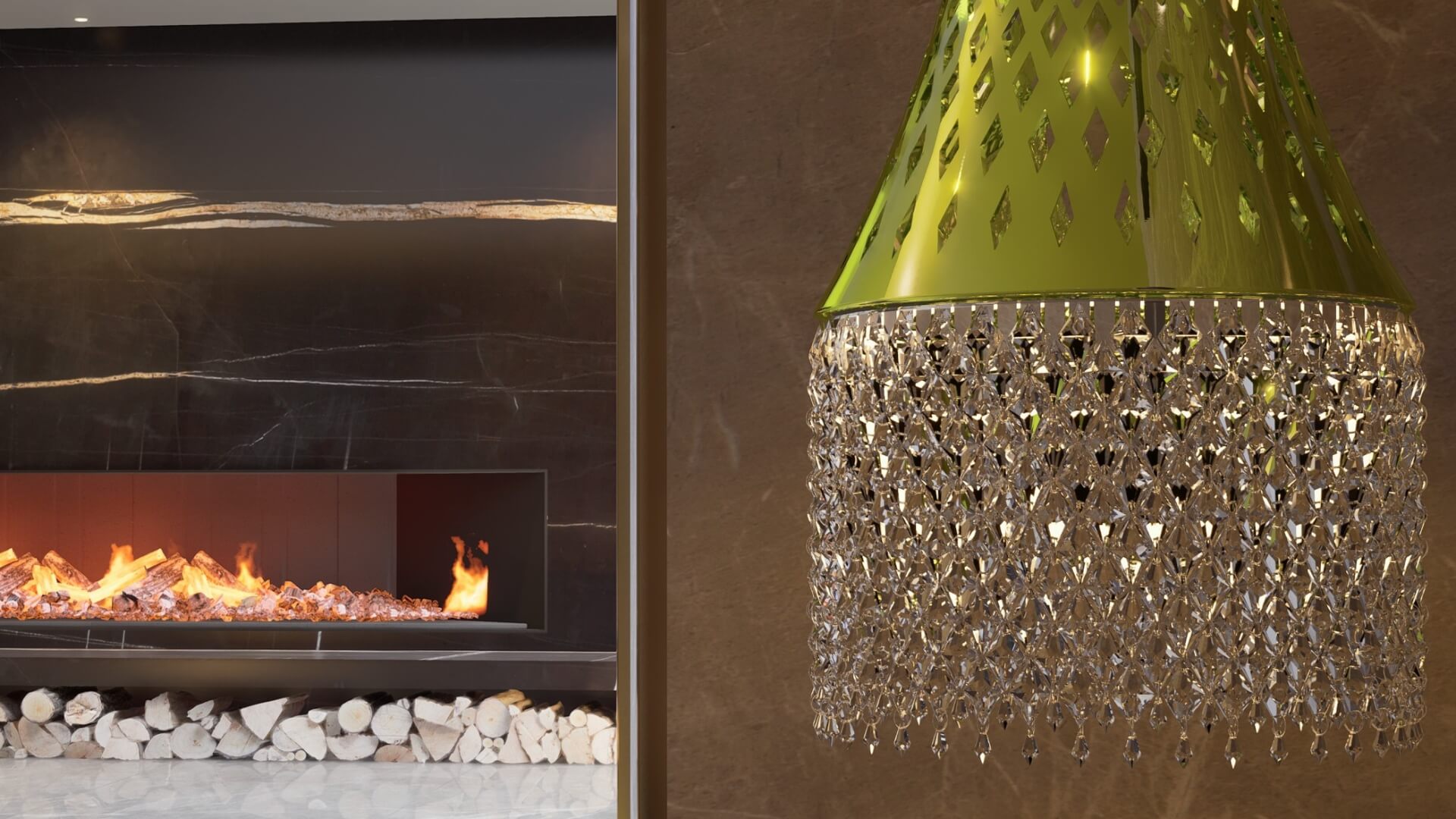 Zsolnay eozin porcelán egyedi függesztett lámpa kristály elemekkel prémium enteriőrben