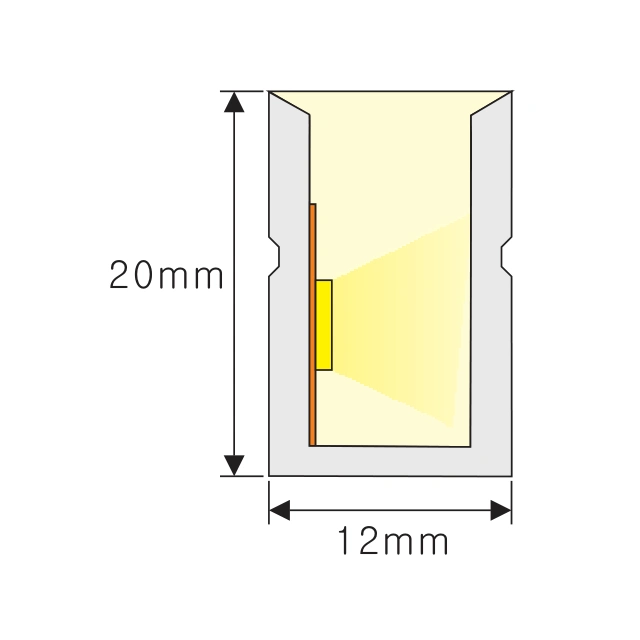 NP-S1220 PU IP68 Neon Flex méretezett keresztmetszeti ábrája, 12 × 20 mm.