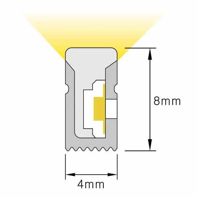 NS-S0408 Neon Flex méretezett keresztmetszeti ábrája, 4 × 8 mm.