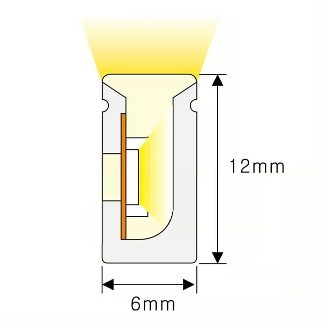 NS-S0612 Neon Flex méretezett keresztmetszeti ábrája, 6 × 12 mm.