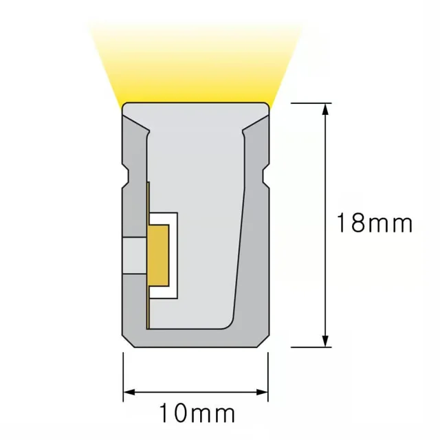 NS-S1018 Neon Flex méretezett keresztmetszeti ábrája, 10 × 18 mm.