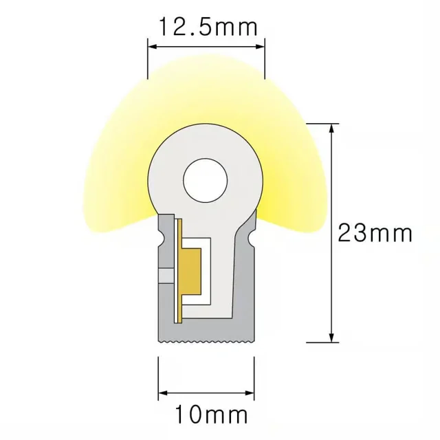 NS-S1023 Neon Flex méretezett keresztmetszeti ábrája, 10 × 23 mm.