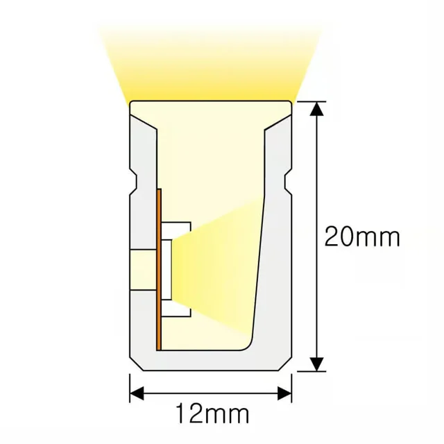 NS-S1220 Neon Flex méretezett keresztmetszeti ábrája, 12 × 20 mm.