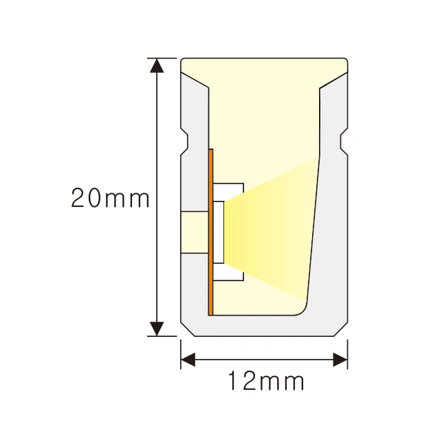 NS-S1220 DMX512 Pixel Neon Flex méretezett keresztmetszeti ábrája, 12 × 20 mm.