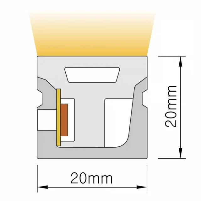 NS-S2020 Neon Flex méretezett keresztmetszeti ábrája, 20 × 20 mm.