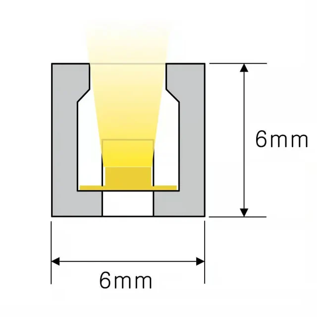 NS-T0606 Neon Flex méretezett keresztmetszeti ábrája, 6 × 6 mm.