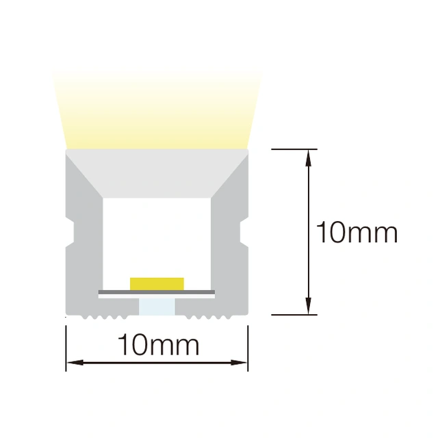 NS-T1010S Neon Flex méretezett keresztmetszeti ábrája, 10 × 10 mm.