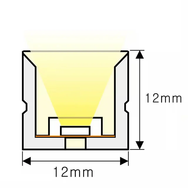 NS-T1212 Neon Flex méretezett keresztmetszeti ábrája, 12 × 12 mm.