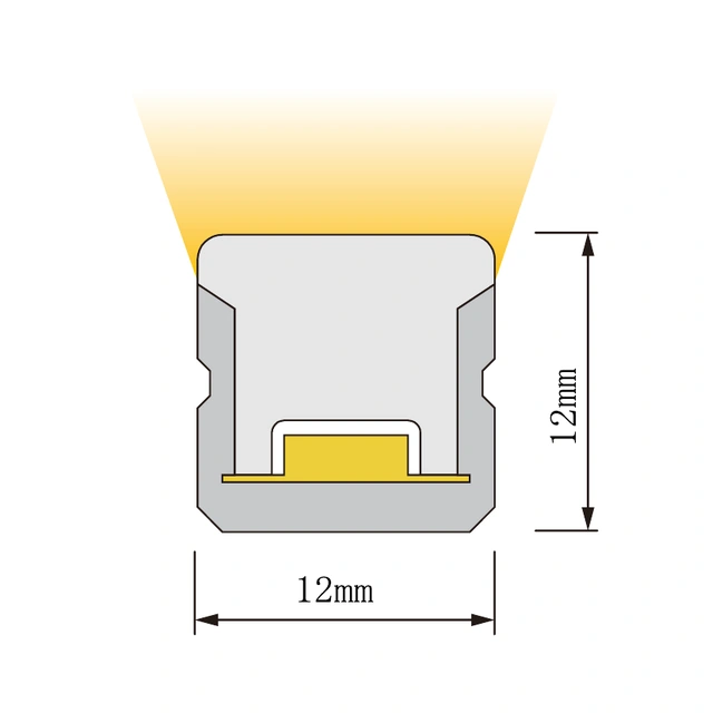 NS-T1212H Neon Flex méretezett keresztmetszeti ábrája, 12 × 12 mm.