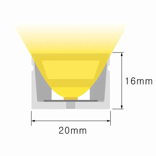 NS-T2016 Neon Flex méretezett keresztmetszeti ábrája, 20 × 16 mm.